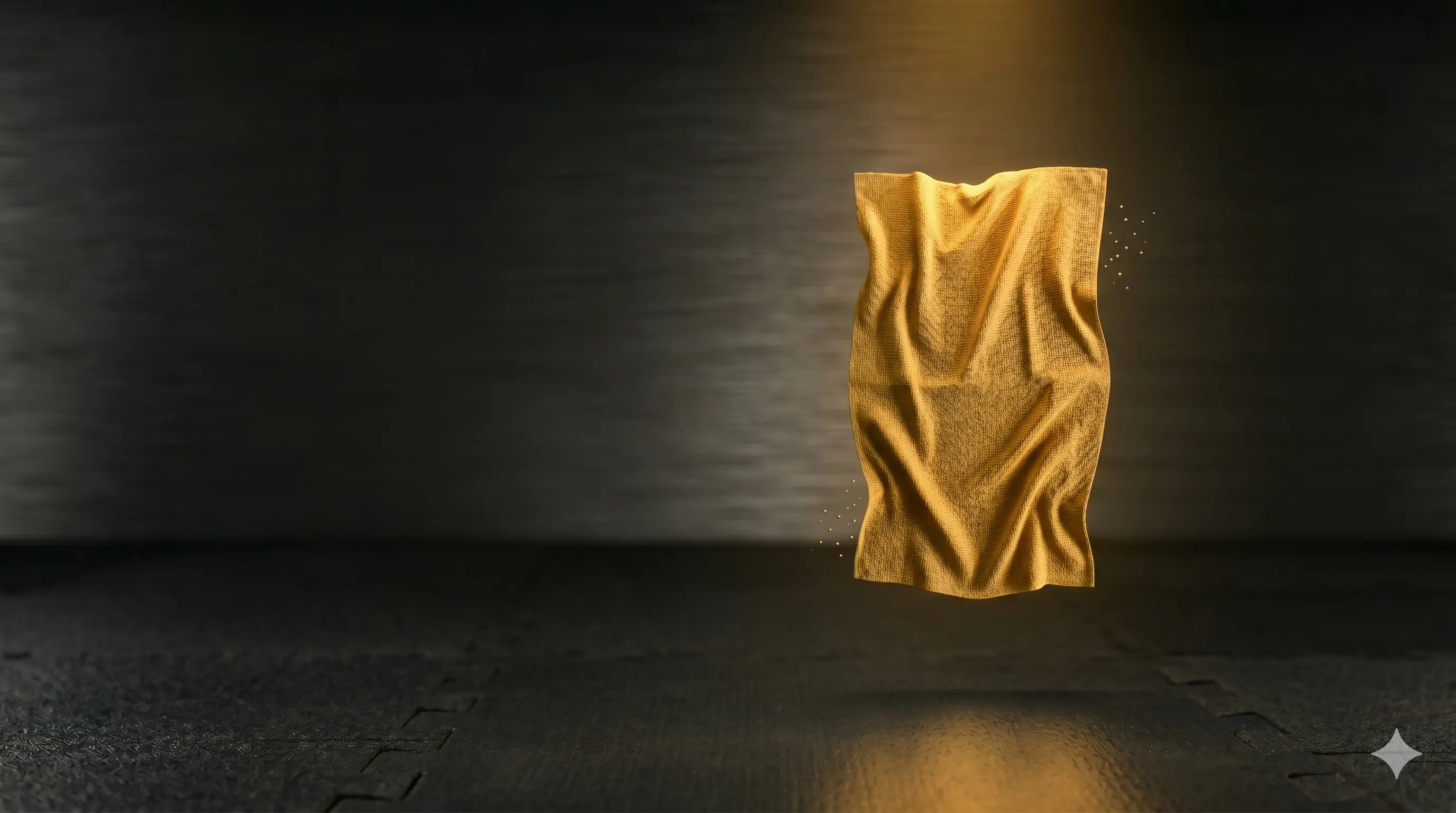 Gorilla Gold grip-enhancing towel floating with dramatic gold lighting